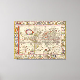 Medieval World Map (by Willem Blaeu) Canvas Print
