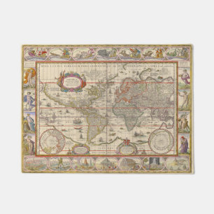 Medieval World Map (by Willem Blaeu) Doormat