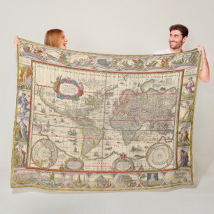 Medieval World Map (by Willem Blaeu) Fleece Blanket