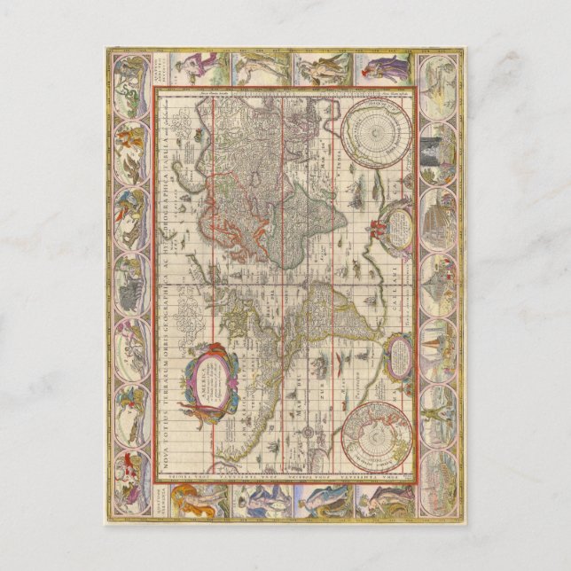Medieval World Map (by Willem Blaeu) Postcard (Front)