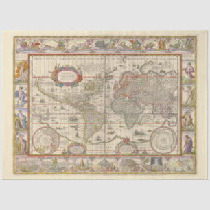 Medieval World Map (by Willem Blaeu) Tissue Paper