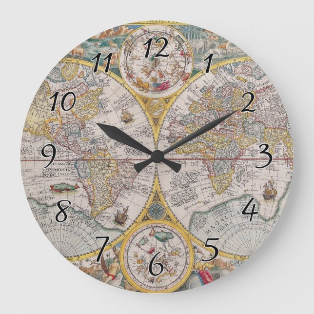 Medieval World Map From 1525 Large Clock (Front)