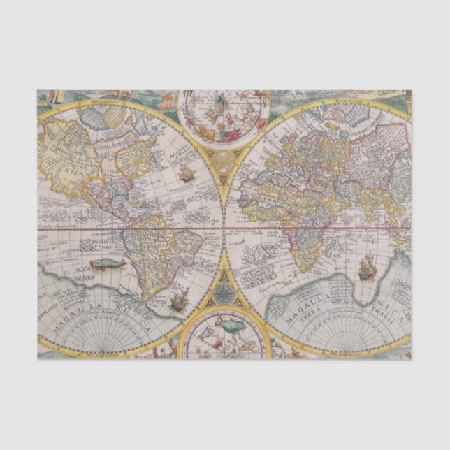 Medieval World Map From 1525 Tissue Paper (Front)