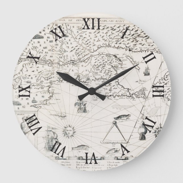 Medieval World map Quebec New York Large Clock (Front)