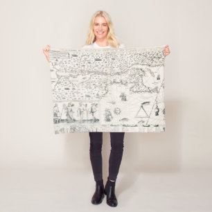 Medieval World map Quebec Nouvelle-France America Fleece Blanket