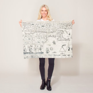 Medieval World map Quebec Nouvelle-France America Fleece Blanket
