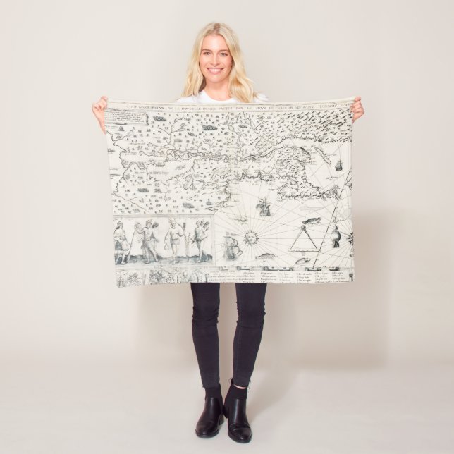 Medieval World map Quebec Nouvelle-France America Fleece Blanket (In Situ)