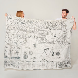Medieval World map Quebec Nouvelle-France America Fleece Blanket