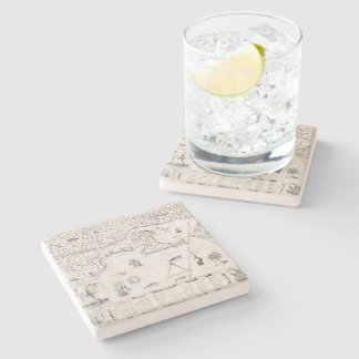 Medieval World map Quebec Nouvelle-France America Stone Coaster