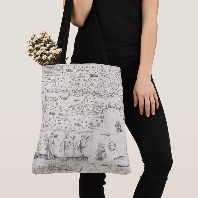 Medieval World map Quebec Nouvelle-France America Tote Bag (Close Up)