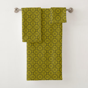 Medieval Yellow Black Lilies Romanesque Pattern Bath Towel Set