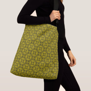 Medieval Yellow Black Lilies Romanesque Pattern Crossbody Bag