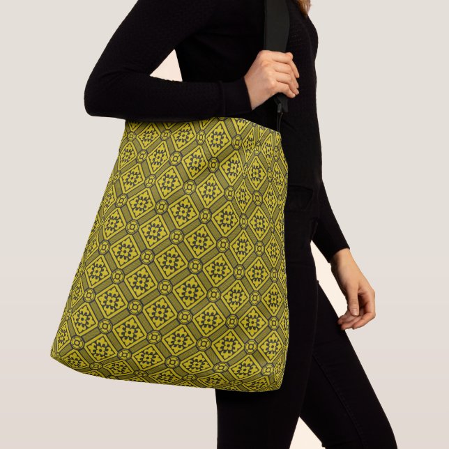 Medieval Yellow Black Lilies Romanesque Pattern Crossbody Bag (Close Up)