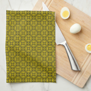 Medieval Yellow Black Lilies Romanesque Pattern Kitchen Towel