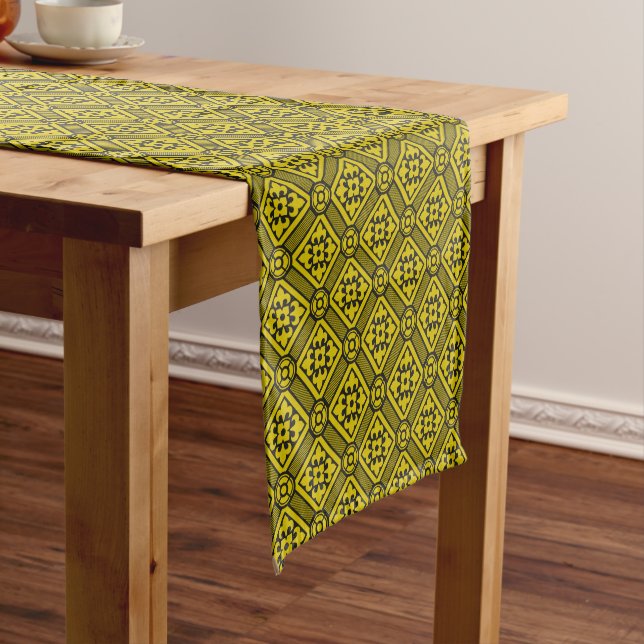 Medieval Yellow Black Lilies Romanesque Pattern Short Table Runner (In Situ)