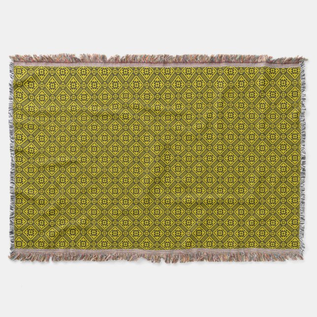 Medieval Yellow Black Lilies Romanesque Pattern Throw Blanket (Front)