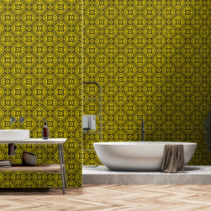 Medieval Yellow Black Lilies Romanesque Pattern Wallpaper