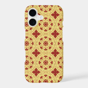 Medieval Yellow Red Rosette Flower Pattern