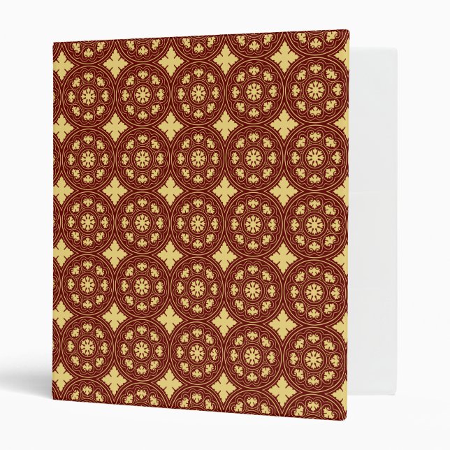 Medieval Yellow Red Rosette Flower Pattern Binder (Front/Inside)