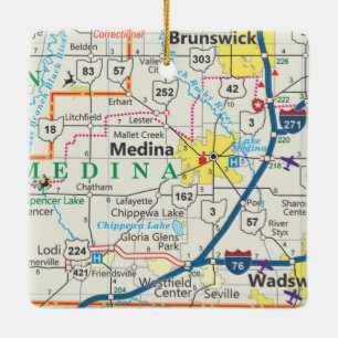 Medina Ohio Road Map Ceramic Ornament