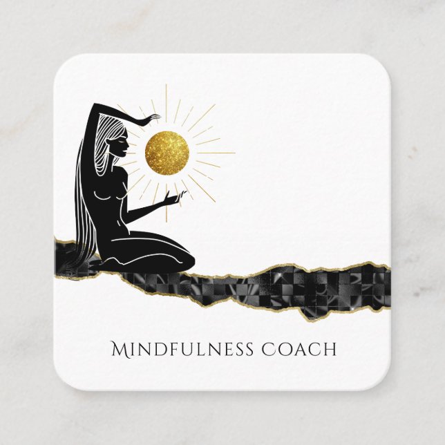 *~* Meditate Gold Glitter Moon QR code GODDESS  Square Business Card (Front)