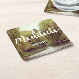 Meditate in the park inspirational message square paper coaster