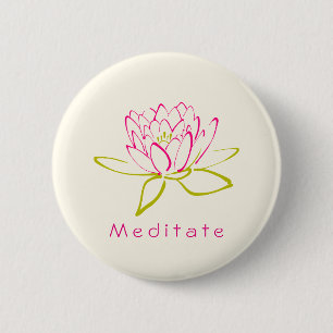 Meditate. Lotus Flower / Water Lily Illustration 2 Inch Round Button