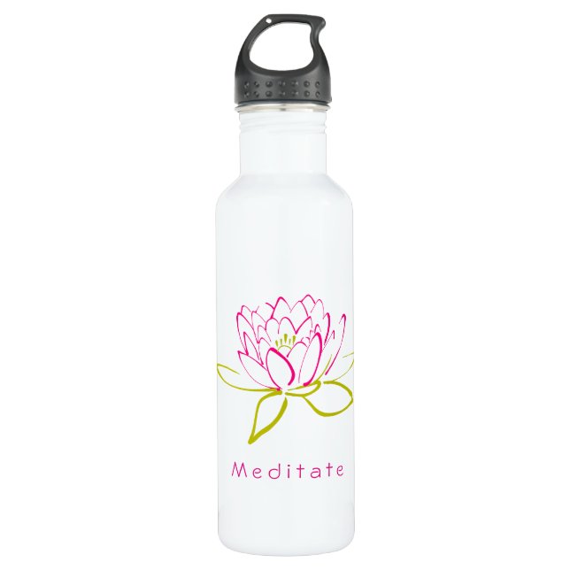 Meditate. Lotus Flower / Water Lily Illustration 710 Ml Water Bottle (Front)