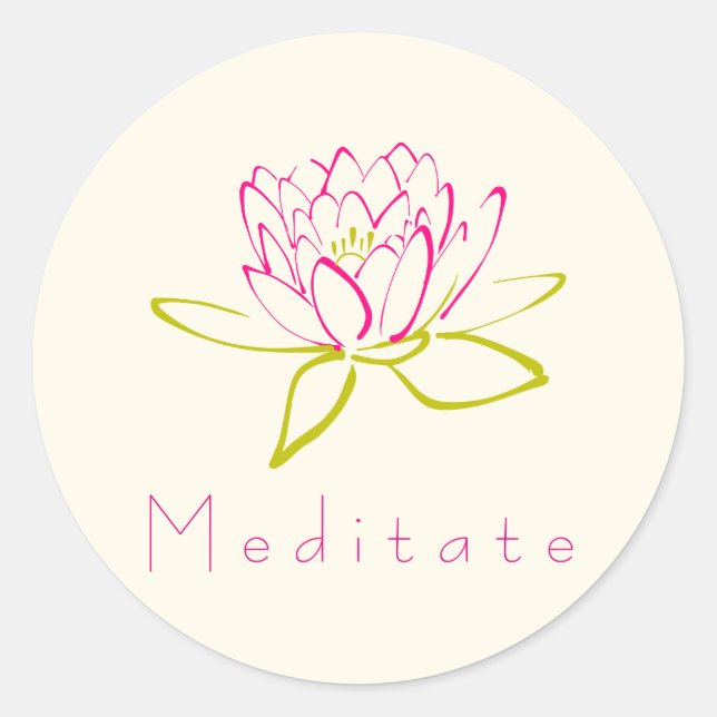 Meditate Lotus Flower / Water Lily Illustration Classic Round Sticker (Front)