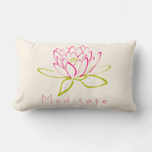 Meditate. Lotus Flower / Water Lily Illustration Lumbar Pillow