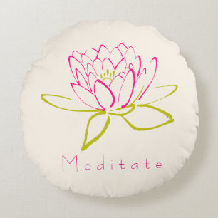 Meditate. Lotus Flower / Water Lily Illustration Round Pillow