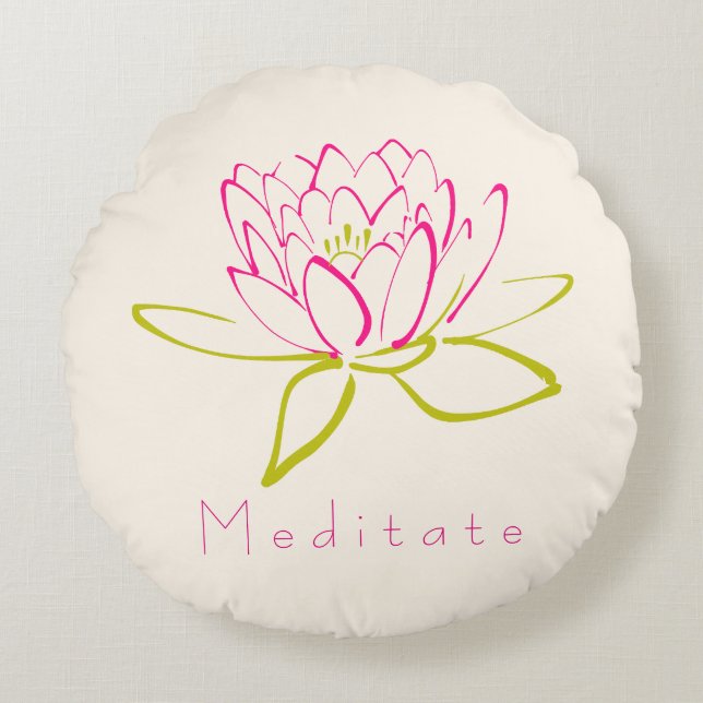 Meditate. Lotus Flower / Water Lily Illustration Round Pillow (Front)