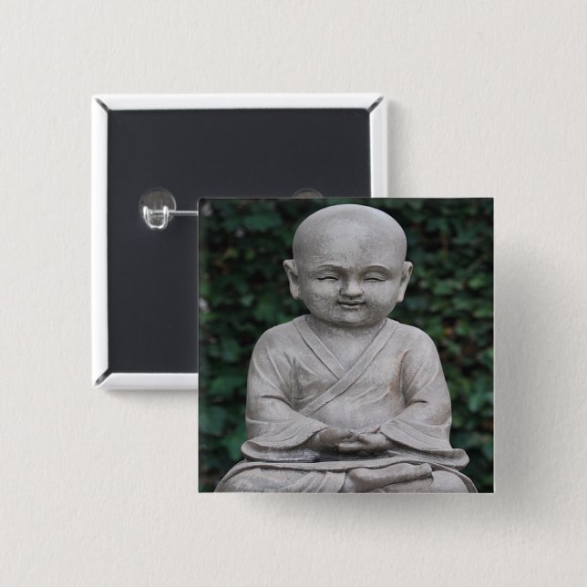 Meditating Buddah statue photo 2 Inch Square Button (Front & Back)