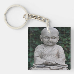 Meditating Buddah statue photo Keychain