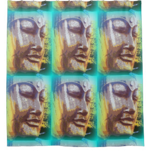 meditating buddha face green pattern