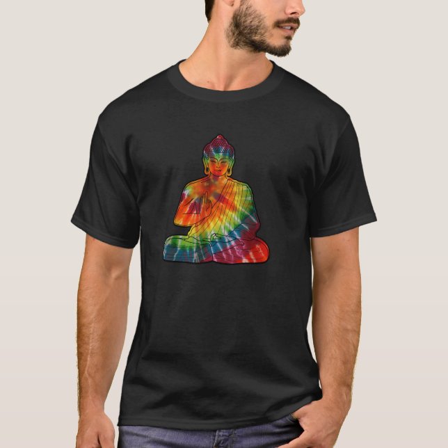 Meditating Buddha Rainbow Tie Dye Cute Unique Gift T-Shirt (Front)
