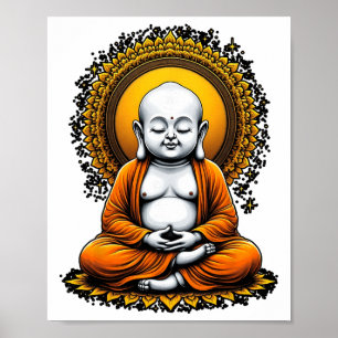 Meditating Buddha Spiritual Art Vintage Style Yoga Poster