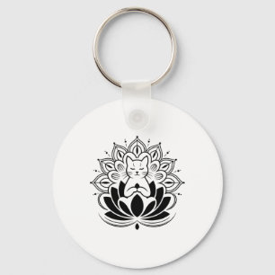 Meditating Cat Lotus Flower Zen Yoga Enthusiast Te Keychain