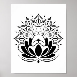 Meditating Cat Lotus Flower Zen Yoga Enthusiast Te Poster
