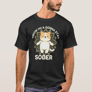 Meditating Cat Meow Sober Recovery Anniversary Aa T-Shirt