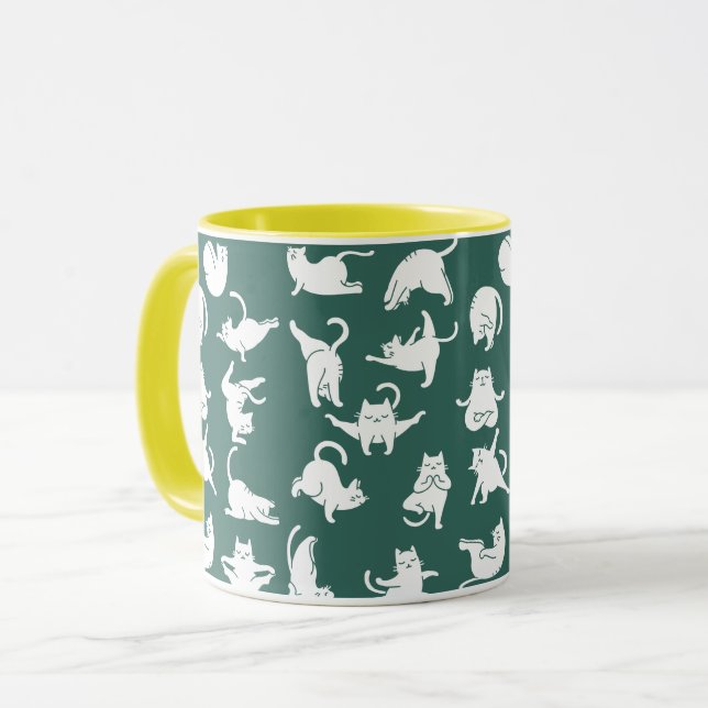 Meditating Cats in Yoga Poses Two-Tone Coffee Mug (Front Left)