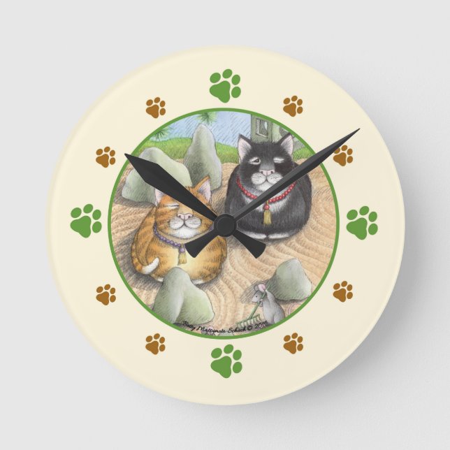 Meditating Cats Zen Round (Medium) Wall Clock (Front)