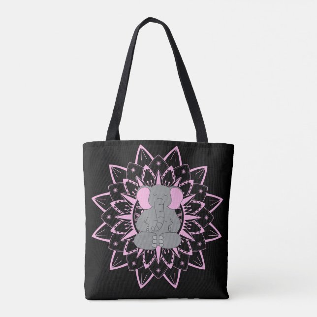 Meditating Elephant Yoga Mandala Design Tote Bag (Back)