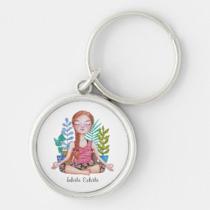 Meditating Girl With Plants Keychain