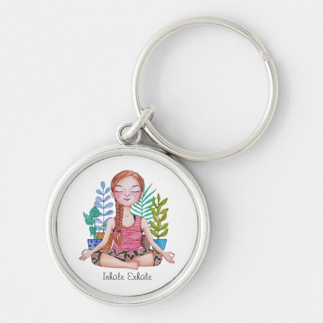 Meditating Girl With Plants Keychain (Front)