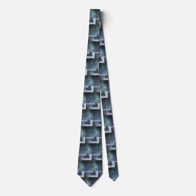 Meditating man. Flaming halo Tie (Front)