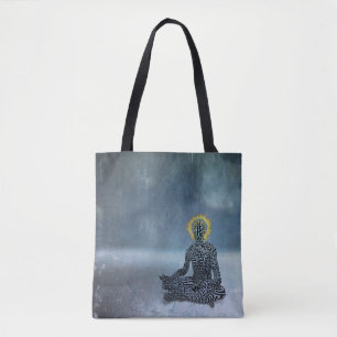 Meditating man. Flaming halo Tote Bag