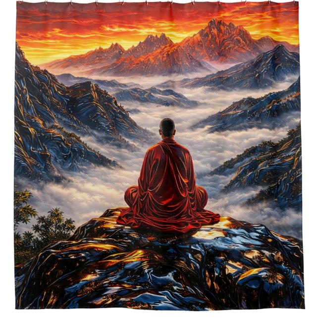 Meditating Monk in Mountain Sunset (Front)
