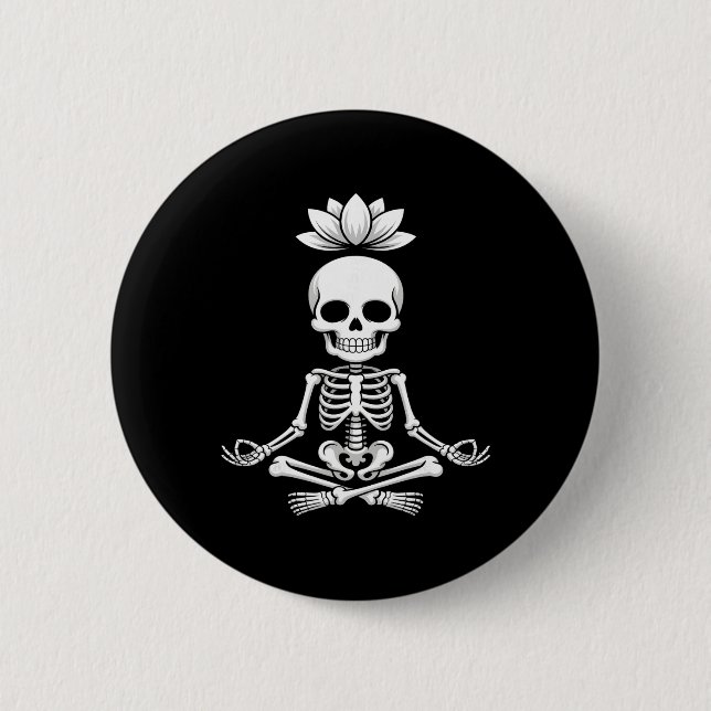 Meditating Skeleton Lotus Yoga Halloween  2 Inch Round Button (Front)