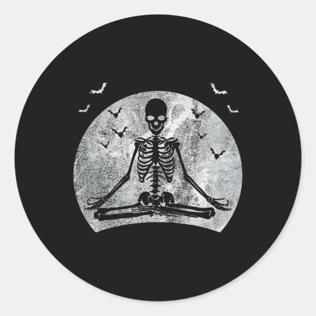 Meditating Skeleton Yoga Lover Halloween Moon Cost Classic Round Sticker (Front)